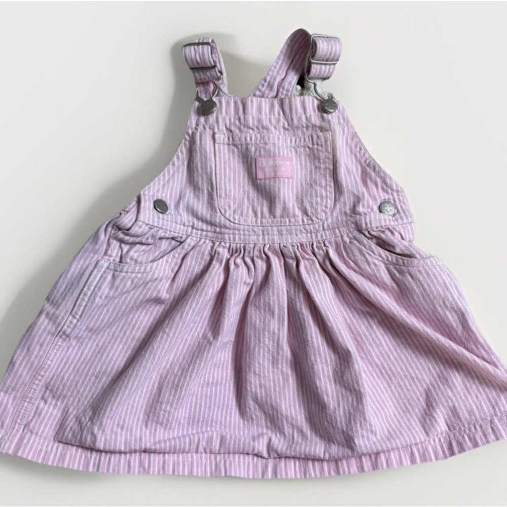 Vintage OshKosh B’gosh Pink Striped Overall Dress 2T Y2K Seersucker Skirtalls